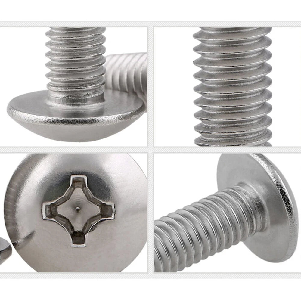 304 Stainless Steel Phillips Truss Head Machine Screws M4 M5 M6 — Wide Pan Head Bolts 6mm to 50mm