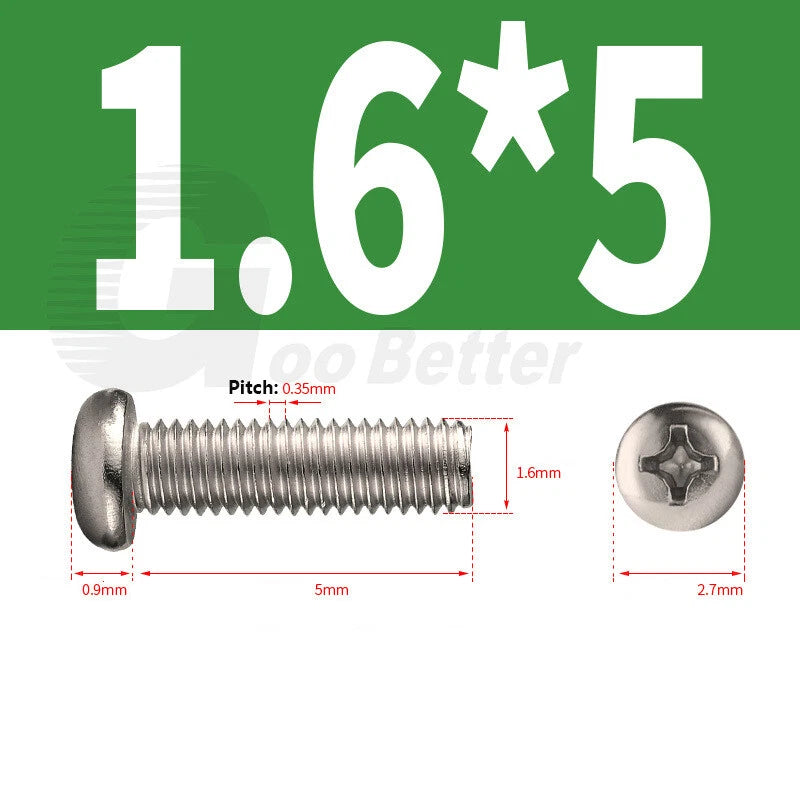 M1.2–M1.7 Phillips Pan Head Machine Screws | Nickel Plated Small Bolts