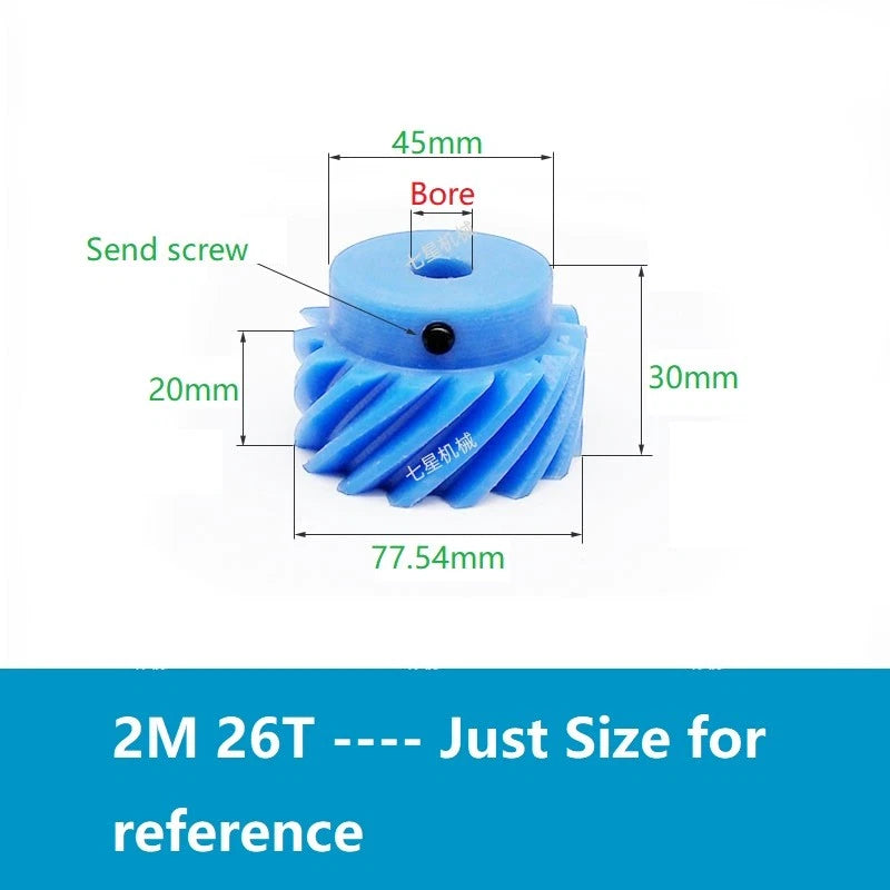 Plastic Helical Gear 2M Mod 2 45° 10T - 30T Teeth Nylon Motor Pinion Bore 6-20mm