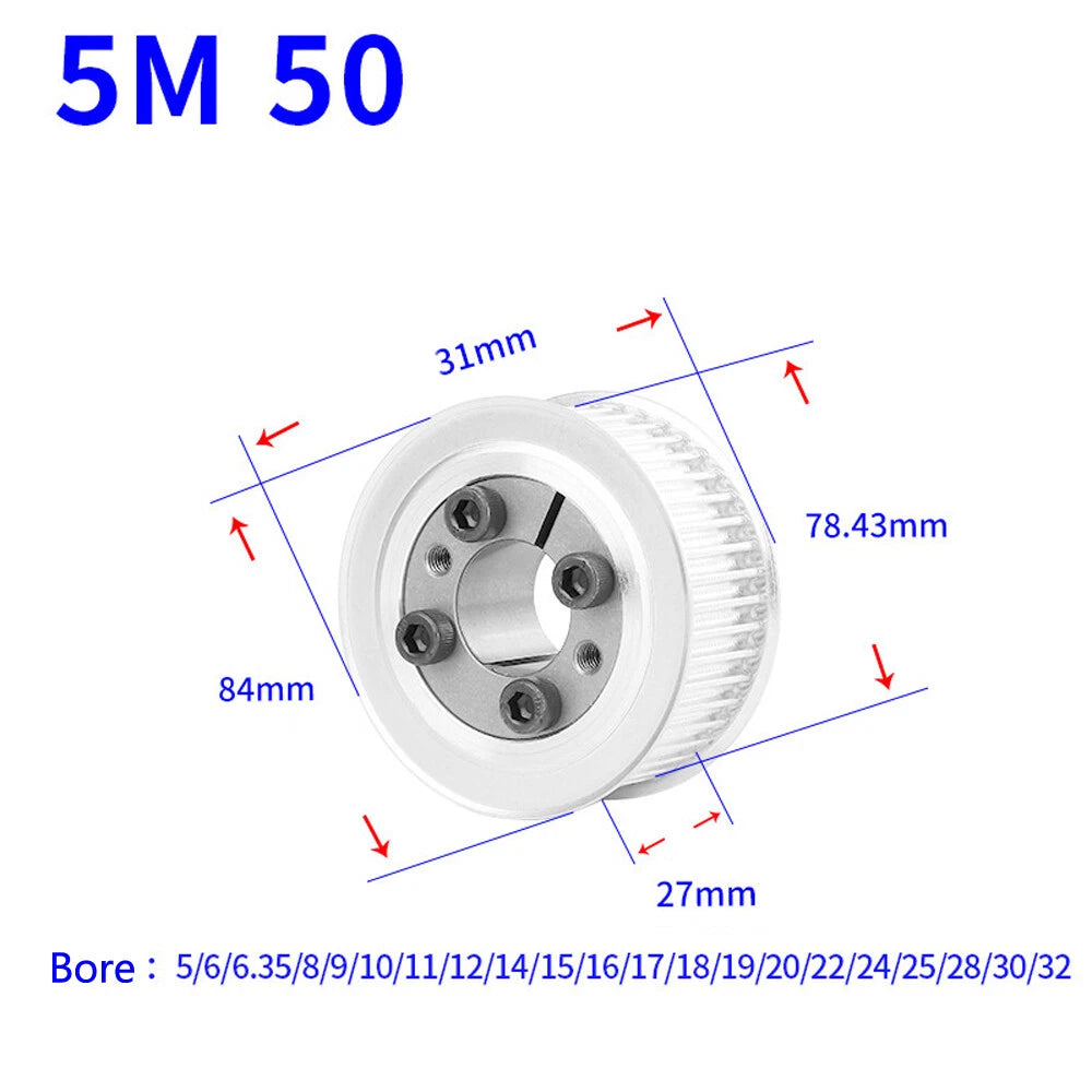 HTD-5M 46T-60T Timing Belt Pulley With Expansion/Tension Sleeve Teeth Width 27mm
