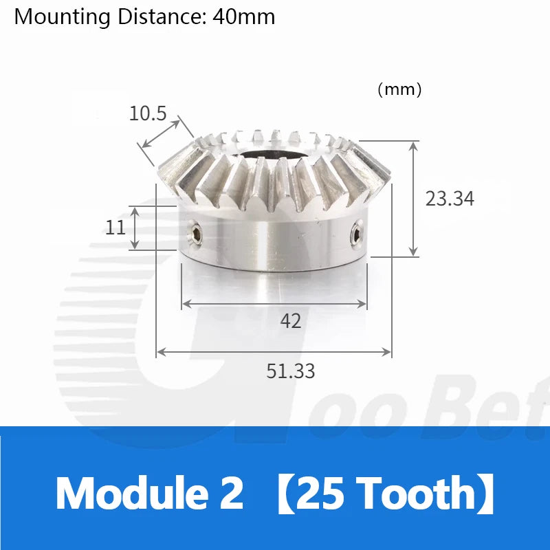 Module 2 Bevel Gear Stainless Steel 90° 1:1 Pairing 20/25/30 Tooth Miter Gear