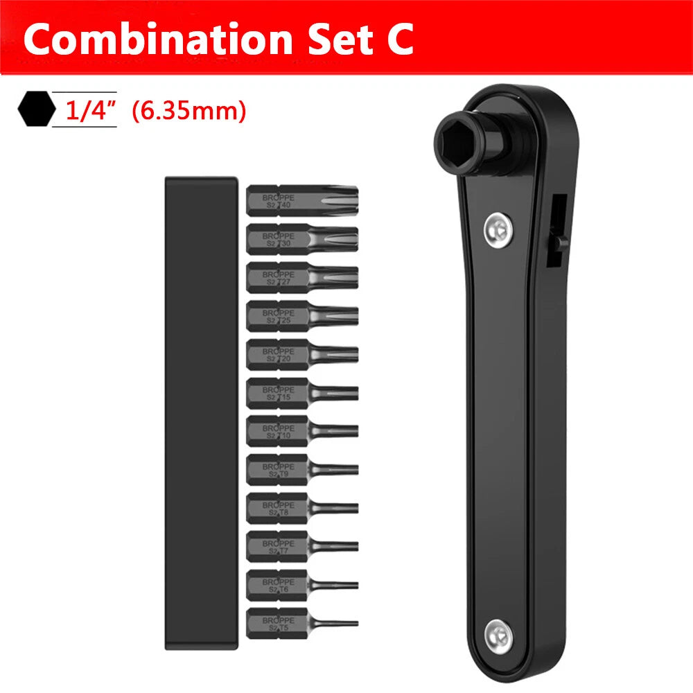 Mini Ratchet Wrench 1/4 inch Hex Socket Wrench Screwdriver Bit Mix Set Hand Tool