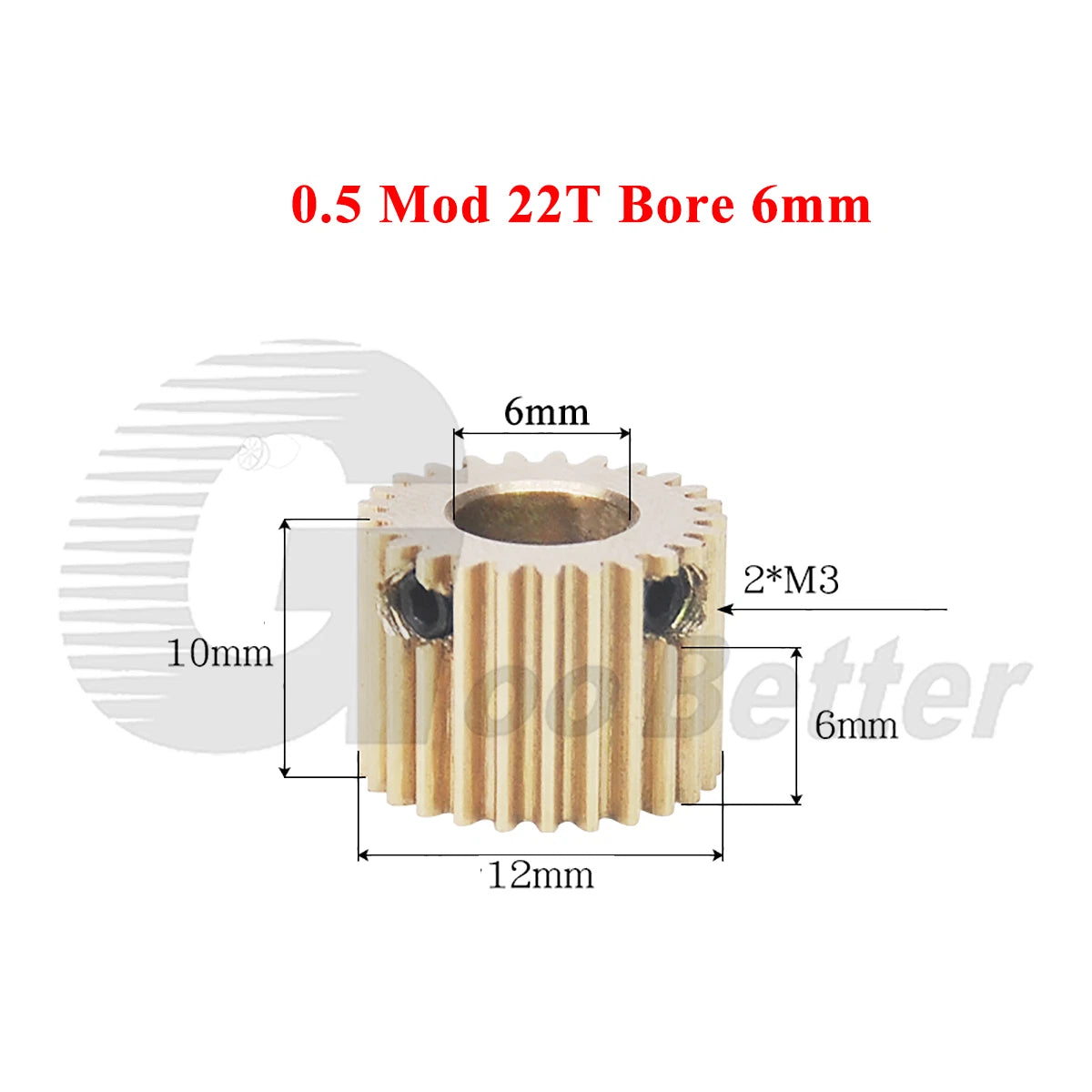 0.5 Mod Brass Pinion Spur Gear 22 Teeth Bore 4/5/6/6.35/8mm Transmission Gear
