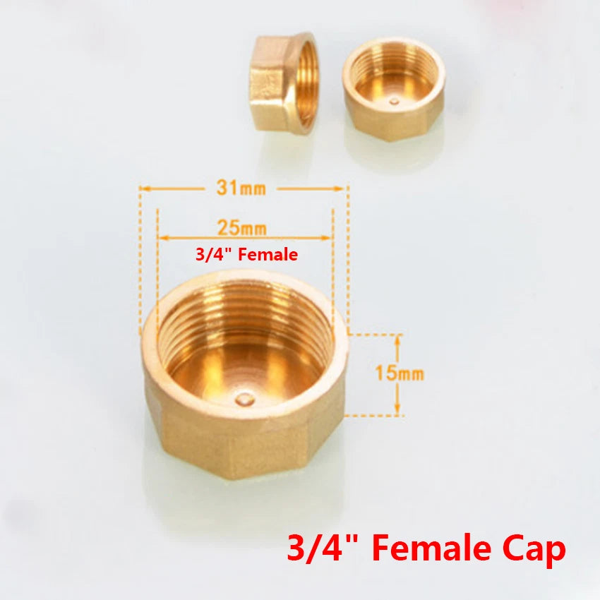 BSP Brass Pipe End Cap & Blanking Plug — 1/2", 3/4", 1" Male Plug & Female Cap