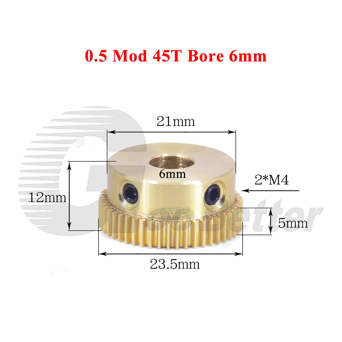 0.5 Mod Brass Pinion Spur Gear 45 Teeth Bore 4/5/6/8/10mm CNC Transmission Gear