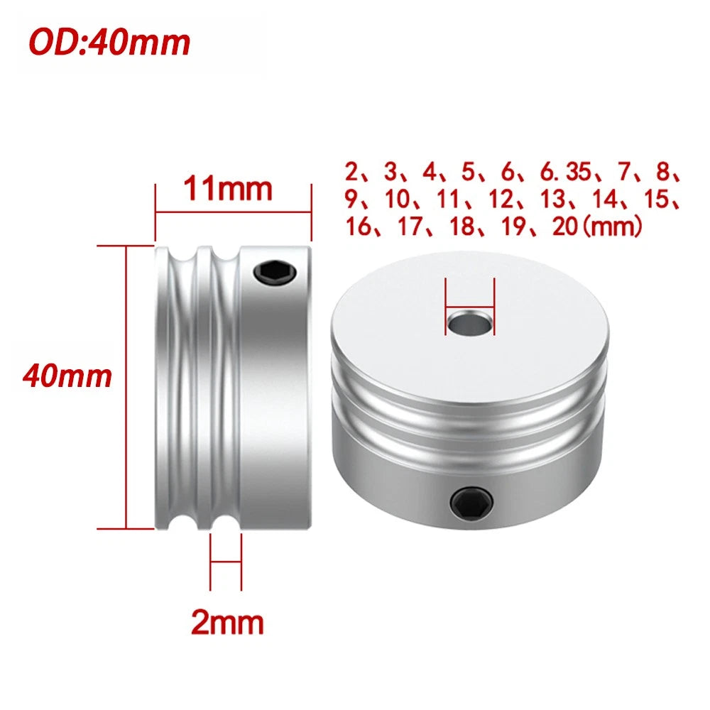 Double U Grooved Pulley PU Round Belt Pulleys Aluminum Width 2mm OD 10mm-60mm