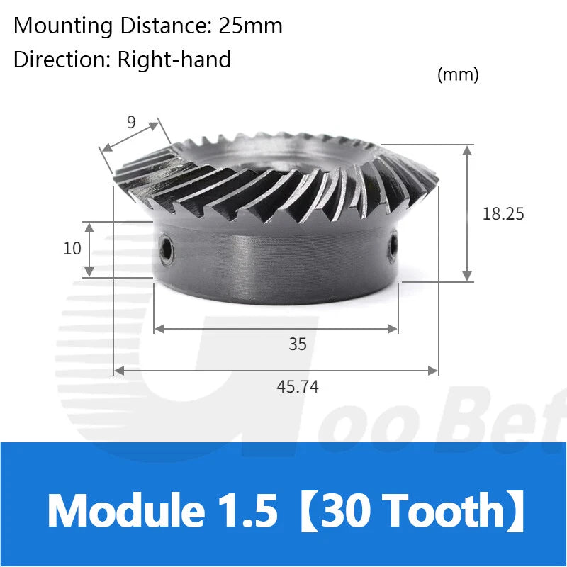 Spiral Bevel Gear C45 Steel Mod 1.5 Ratio 1:2 15 30 18 36 Tooth Hardened Black