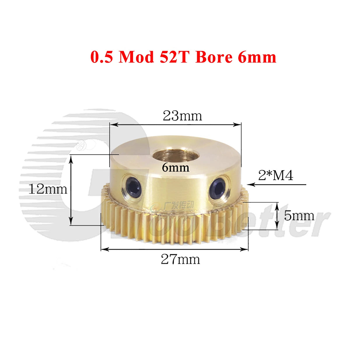 0.5 Mod Brass Pinion Spur Gear 52 Teeth Bore 4/5/6/8/10/12mm Transmission Gear