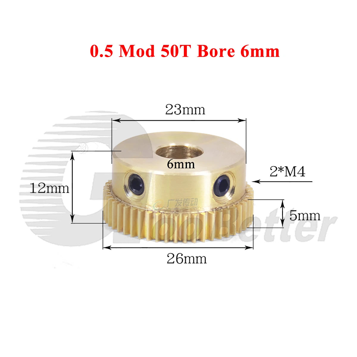 0.5 Mod Brass Pinion Spur Gear 50 Teeth Bore 4/5/6/8/10/12mm Transmission Gear