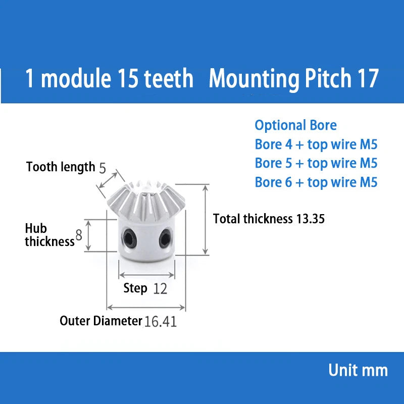 1 Mod Bevel Gear 15 - 30 Teeth Transmission Gears Bevel Teeth 90° 1:1 Aluminum