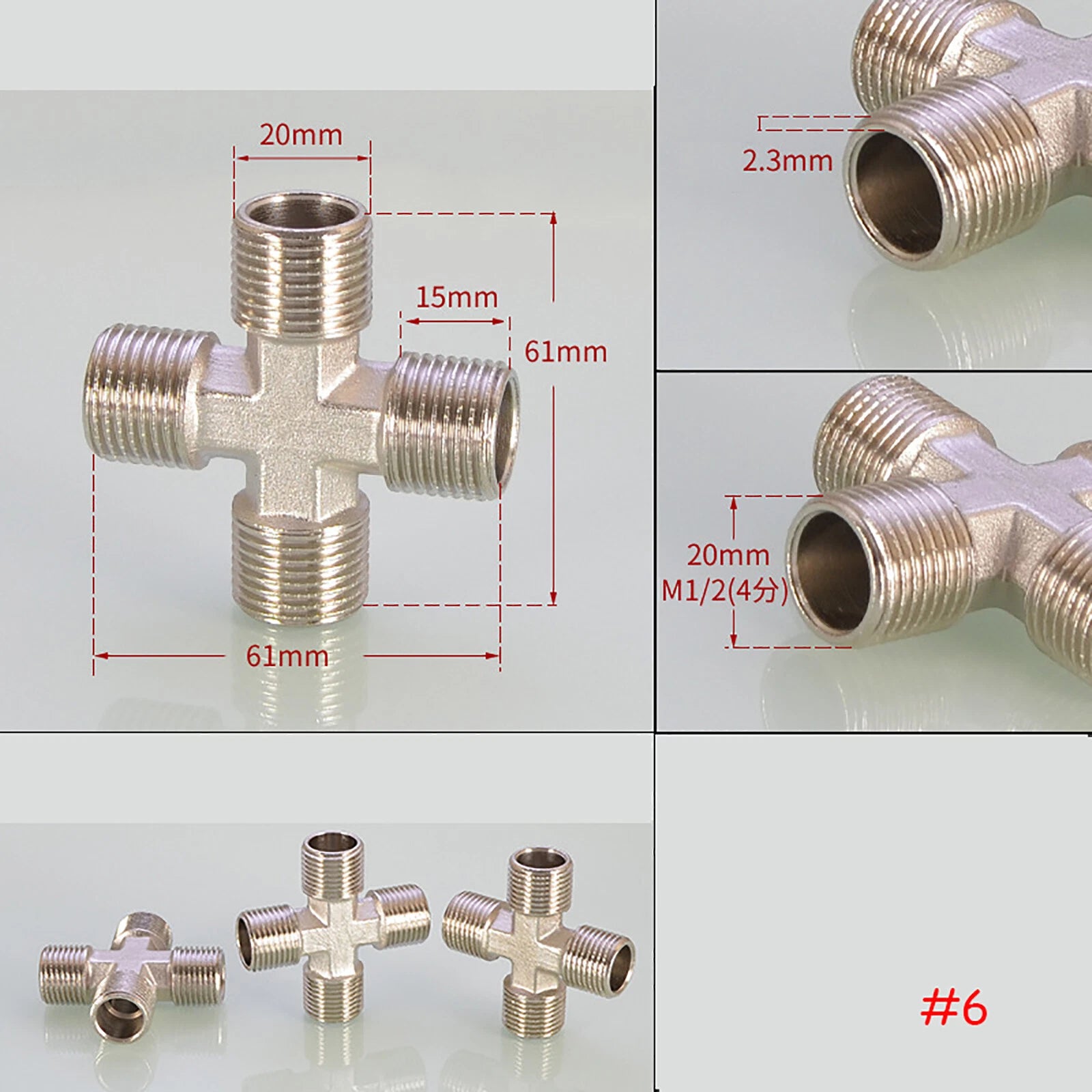 BSP 4-Way Cross Brass Pipe Fitting | 1/2" & 3/4" | Male & Female Thread Configurations