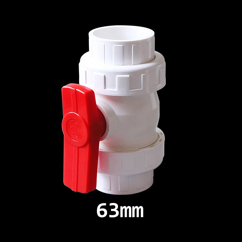 White PVC Ball Valve Double Union Solvent Weld Pipe Fittings Pond Tank 20-110mm