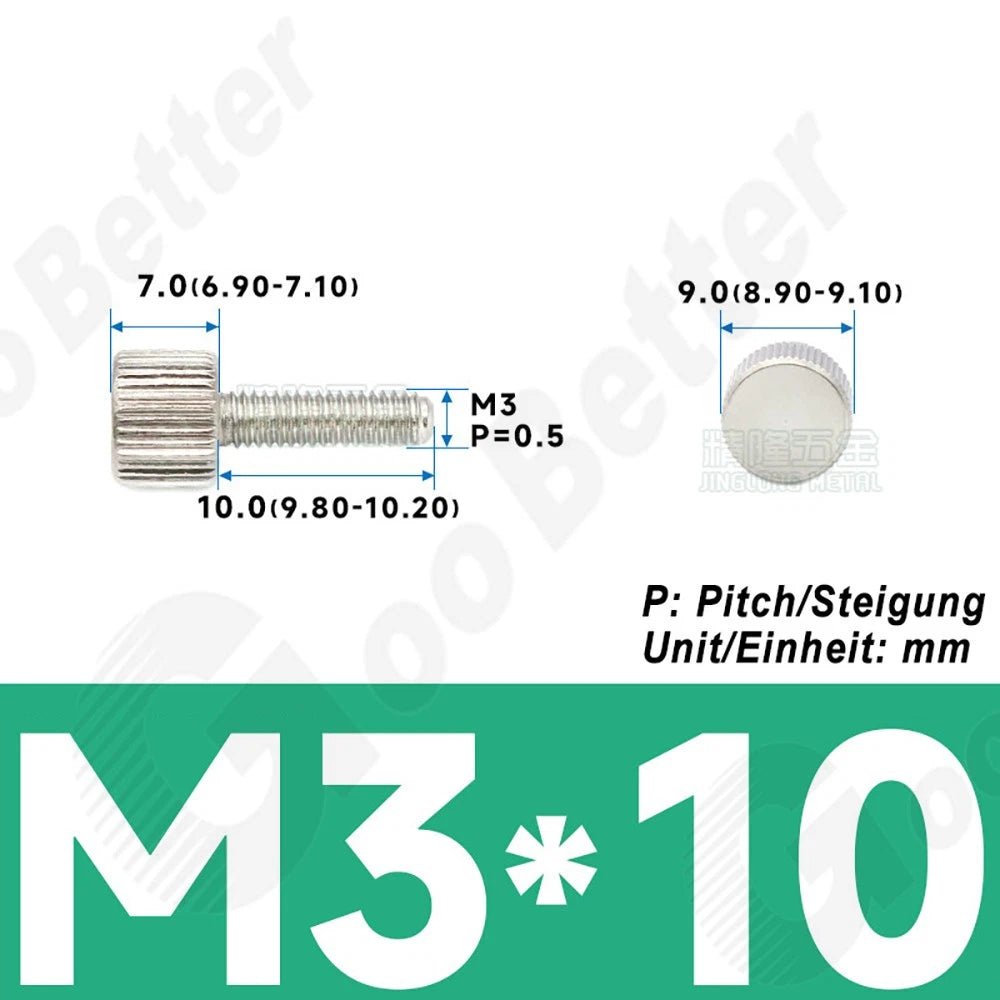 M3 Knurled Thumb Screws A2 Stainless Steel Flat Head Thumbscrew Bolts 6mm to 20mm - HomeDIYer