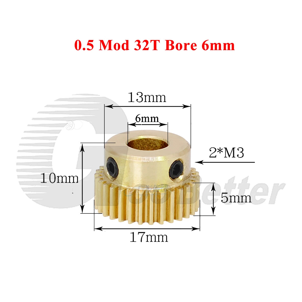 0.5 Mod Brass Spur Gear 32 Teeth Bore 4~10mm Motor Gear Transmission Pinion Gear