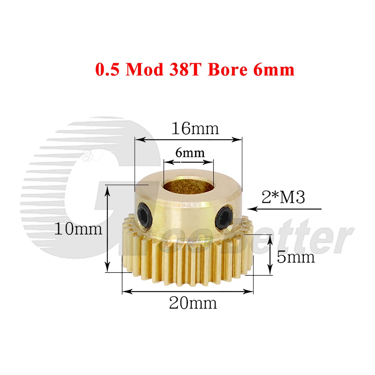 0.5 Mod Brass Spur Gear 38 Teeth Bore 4~12mm Motor Gear Transmission Pinion Gear