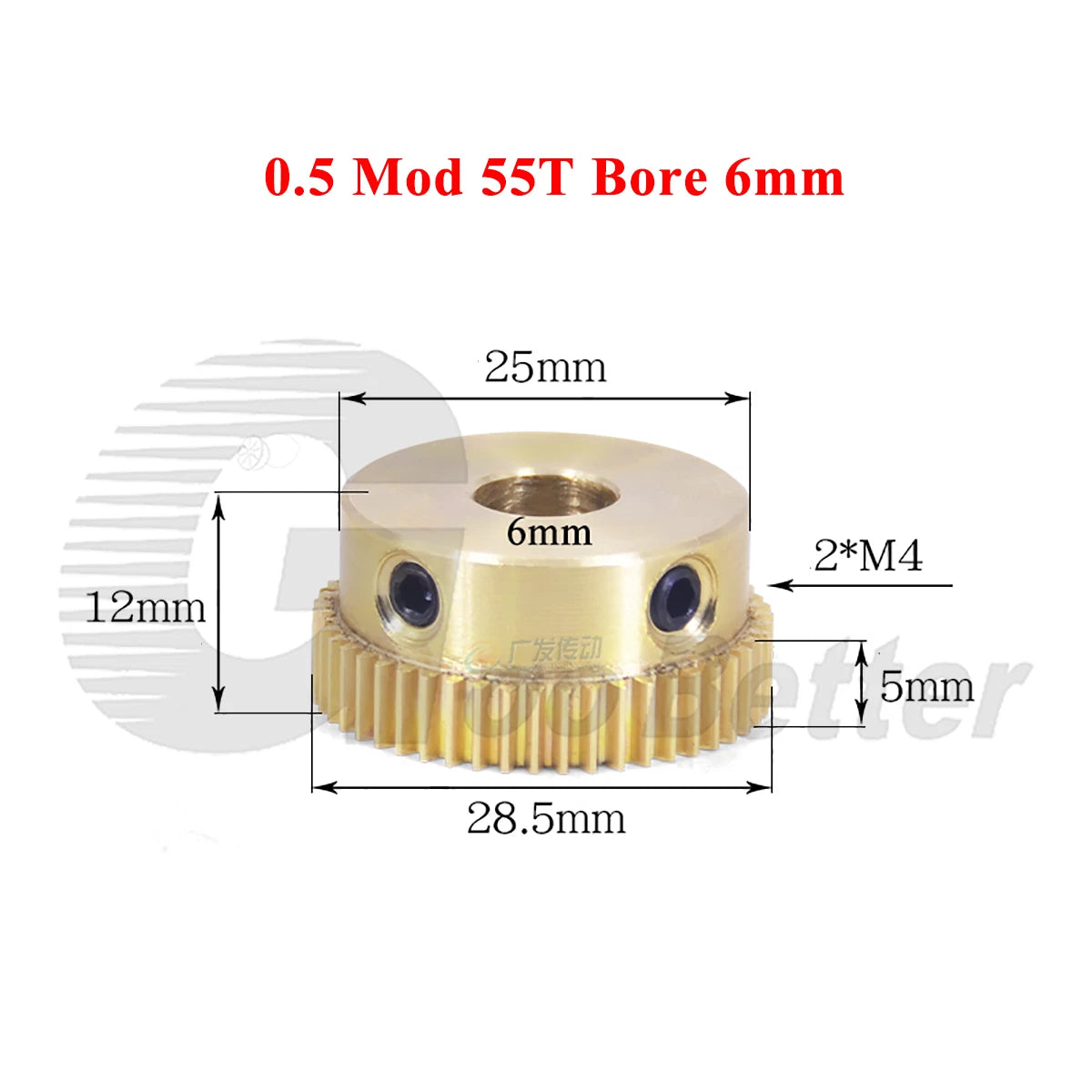 0.5 Mod Brass Spur Gear 55 Teeth Bore 4~15mm Motor Gear Transmission Pinion Gear