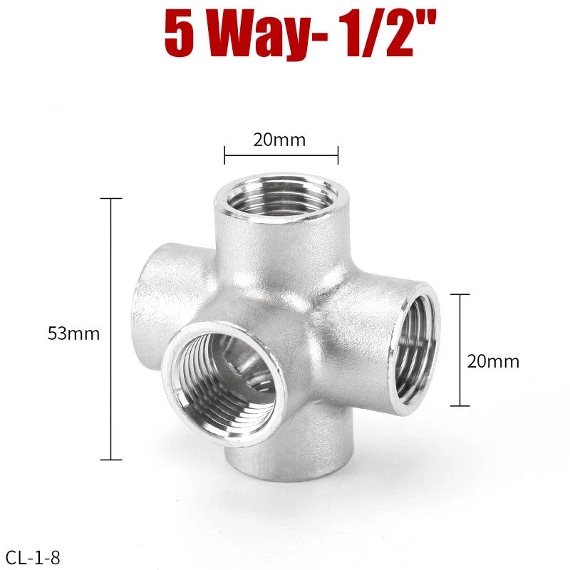 5-Way BSP Female Stainless Steel Pipe Fitting Splitter 1/4" to 2"