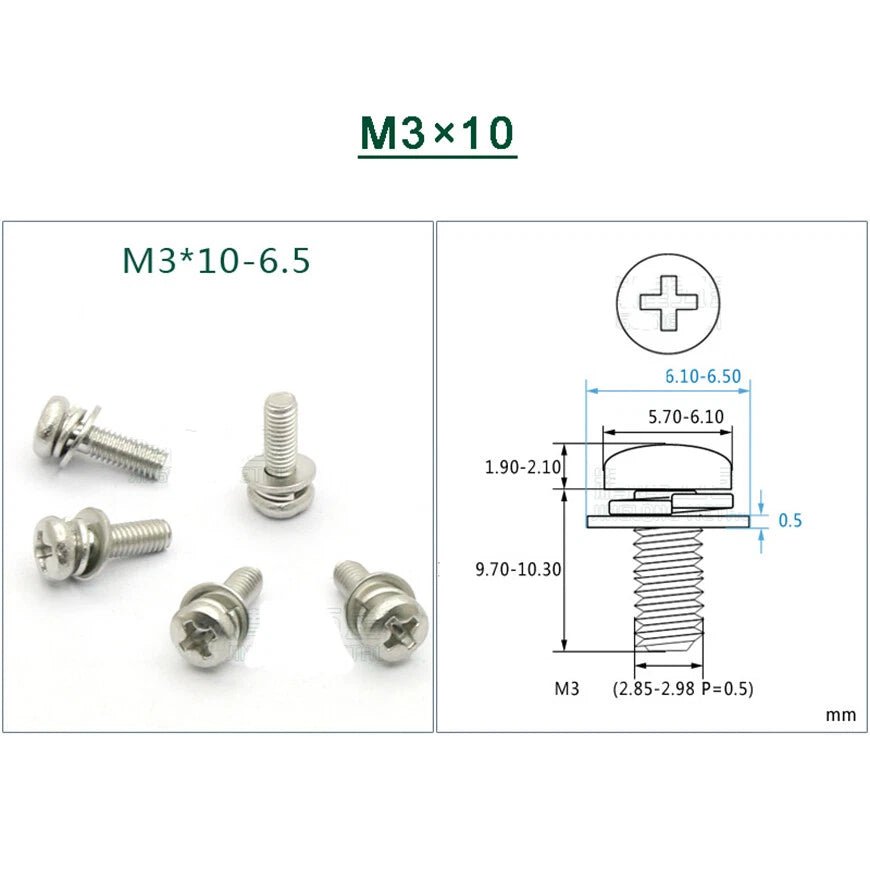 Stainless Steel Phillips Pan Head Screws with Flat and Spring Washers M1.6 to M5 - HomeDIYer