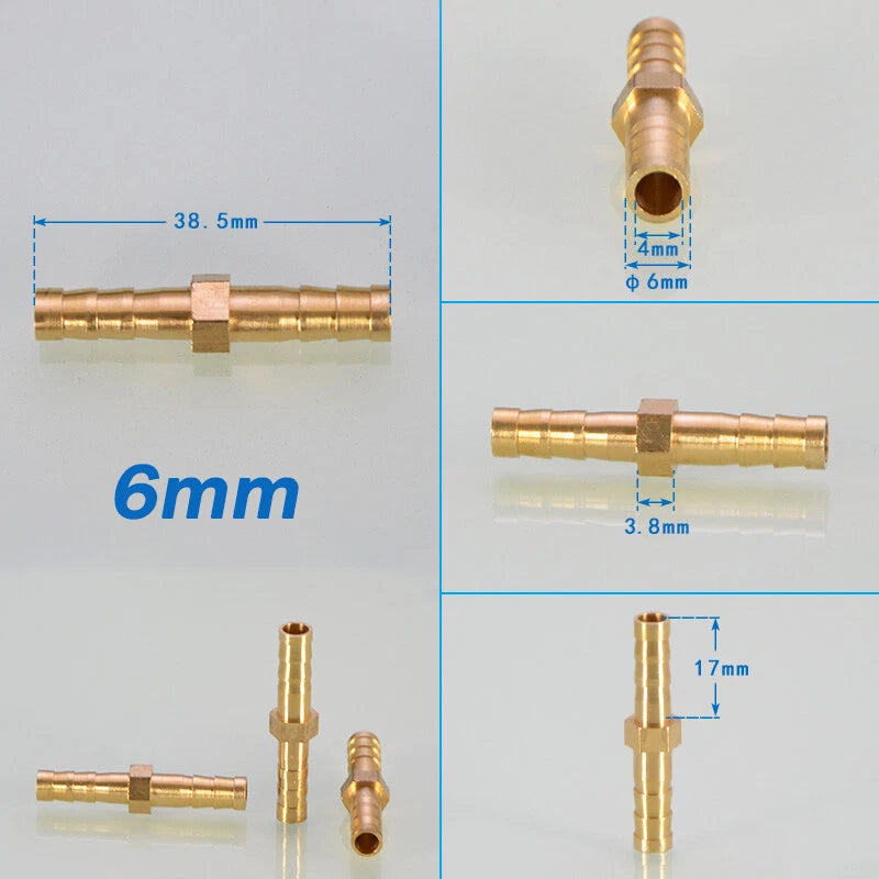 Brass Hose Joiner Straight Barb Splicer Connector Air Fuel Water Pipe Fittings