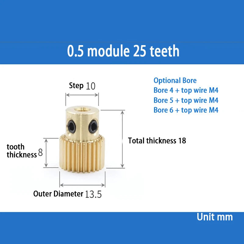 Mod 0.5 Brass Pinion Gear Spur Gears 20-60 Teeth 4-12mm Bore With Screw Hardened