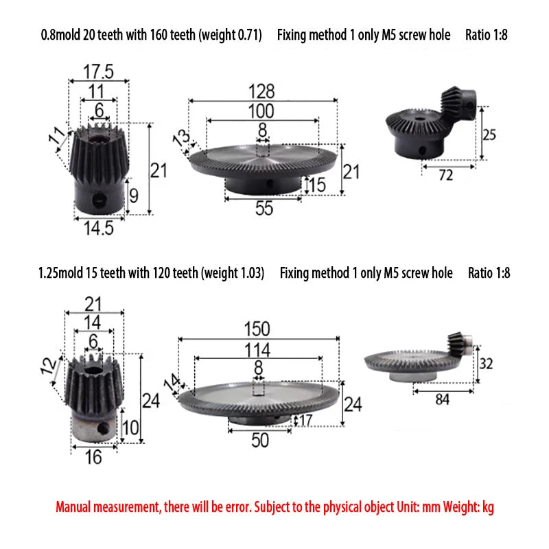 0.8 - 3 Mod Bevel Gear 13-160 Teeth Transmission Gears Bevel Teeth 90° 45# Steel
