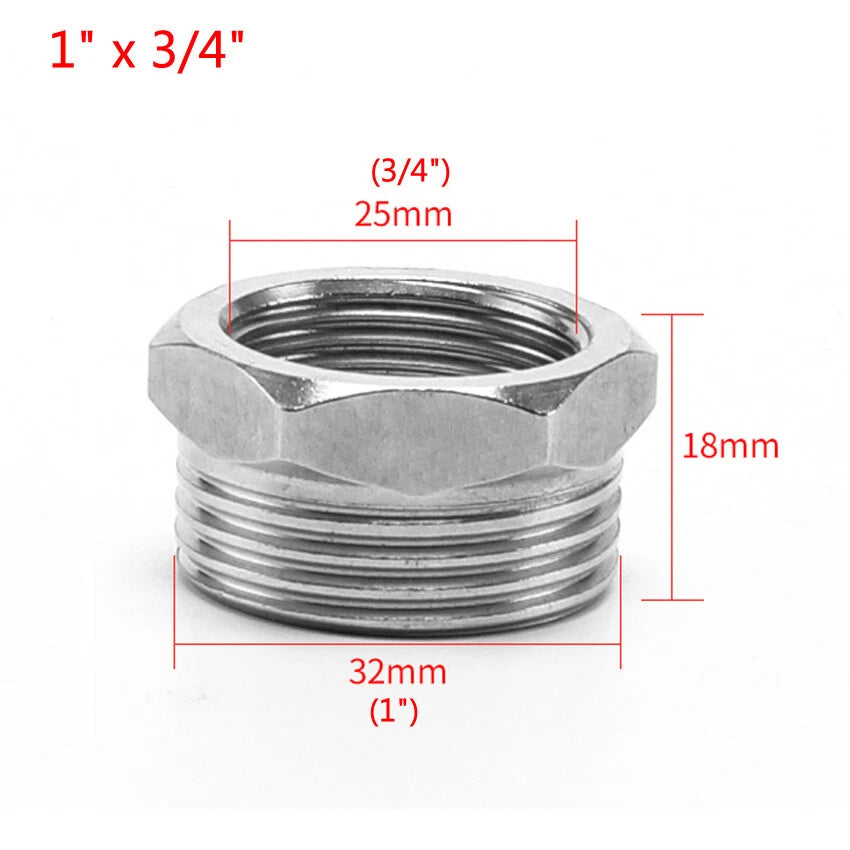 BSP Reducing Bush Stainless Steel Male x Female Pipe Adapter — 13 Sizes