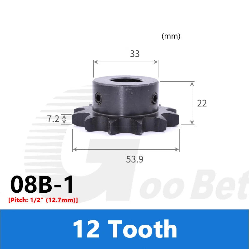08B-1 1/2" Pitch Roller Chain Sprocket C45 Steel 10-20 Tooth 10-40mm Bore Black