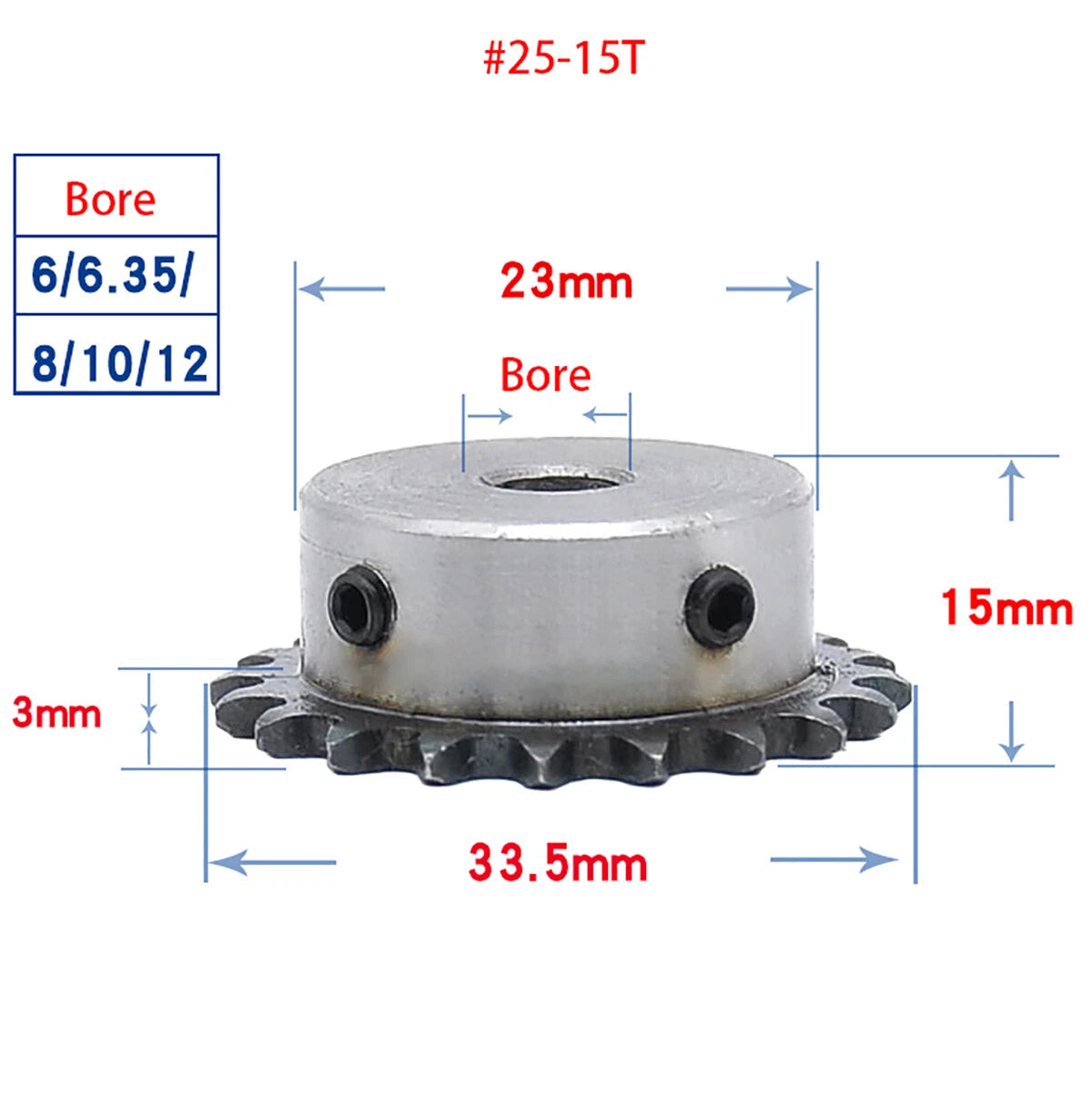 #25 Roller Chain Sprocket 04C 21-40T Tooth Bore 5mm-20mm Pitch 6.35mm (1/4 inch)