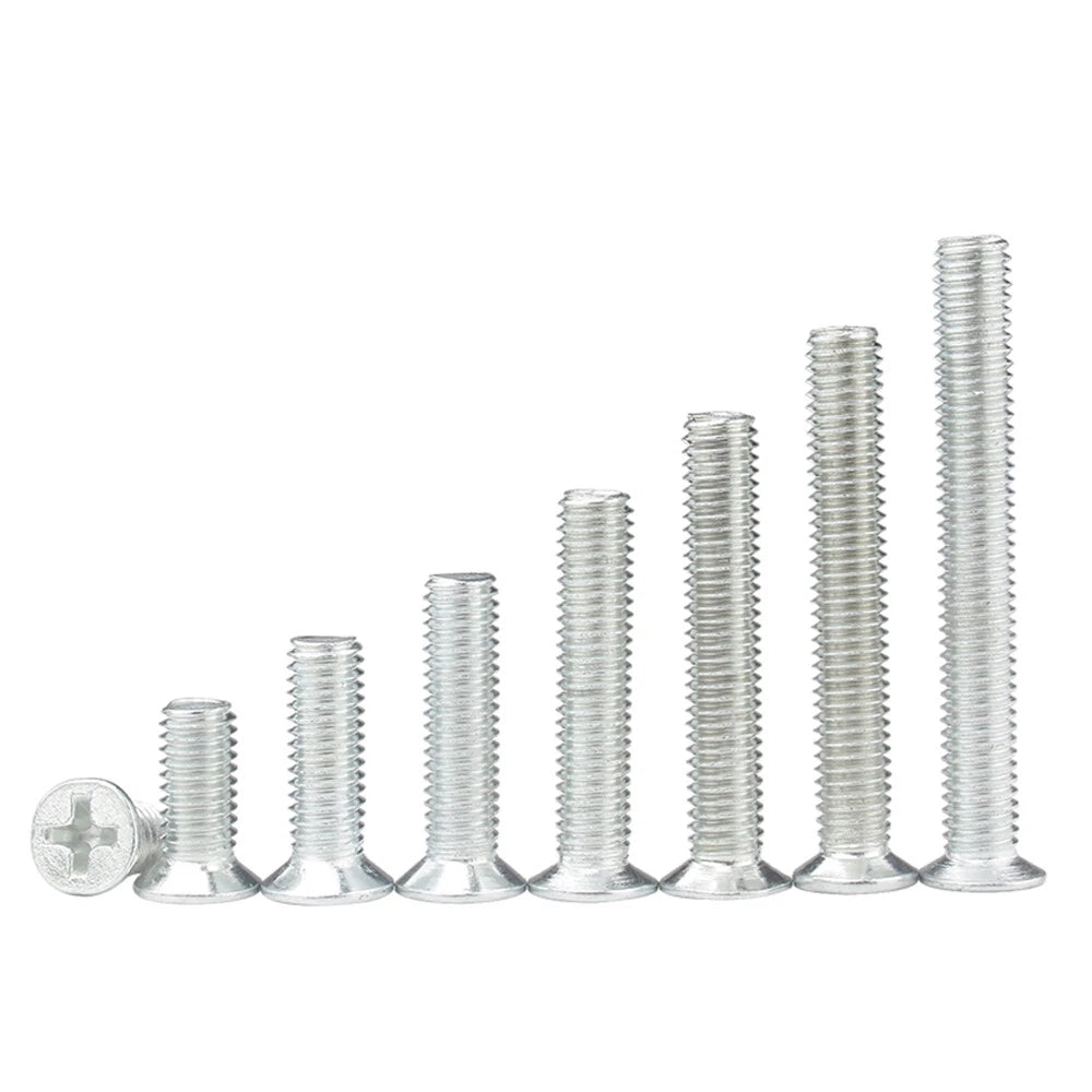 Countersunk Phillips Machine Screws – M2 to M12, White / Colour Zinc Plated, Carbon Steel