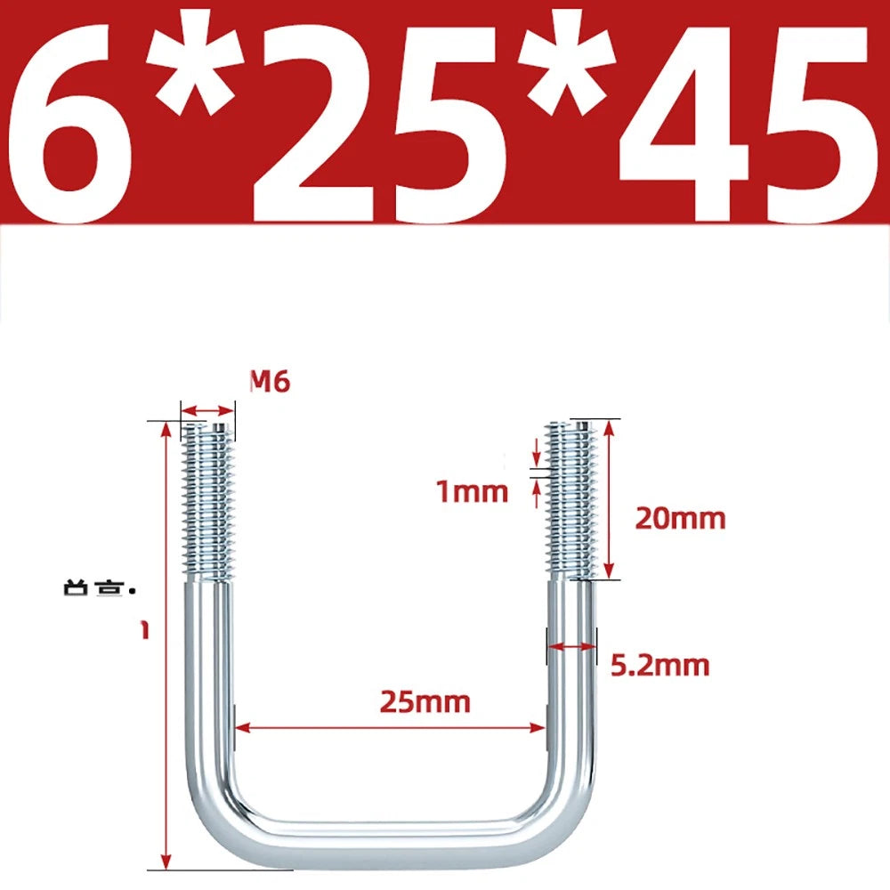 Square U-Bolts Galvanized Carbon Steel Fixing Clamp Bolt M6 M8 M10 M12 M14 M16
