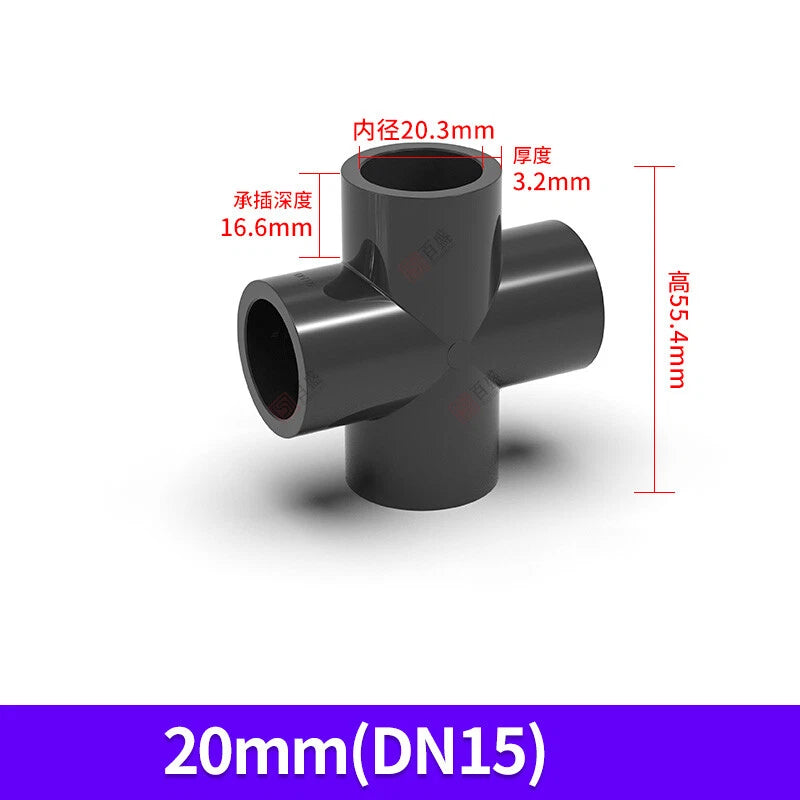 PVC UPVC 4-Way Water Supply Pipe Fittings Adapter Connector Joint ID 20mm-110mm
