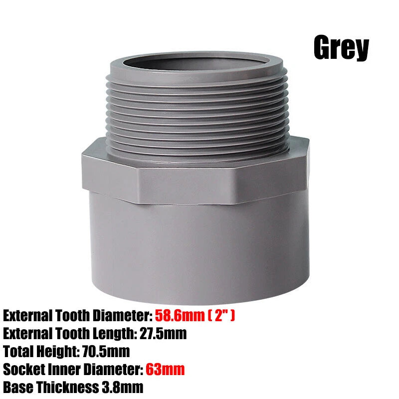 1 2" to 2" PVC Nipples Threaded Pipe Fittings Connector BSP Male Adapter Grey