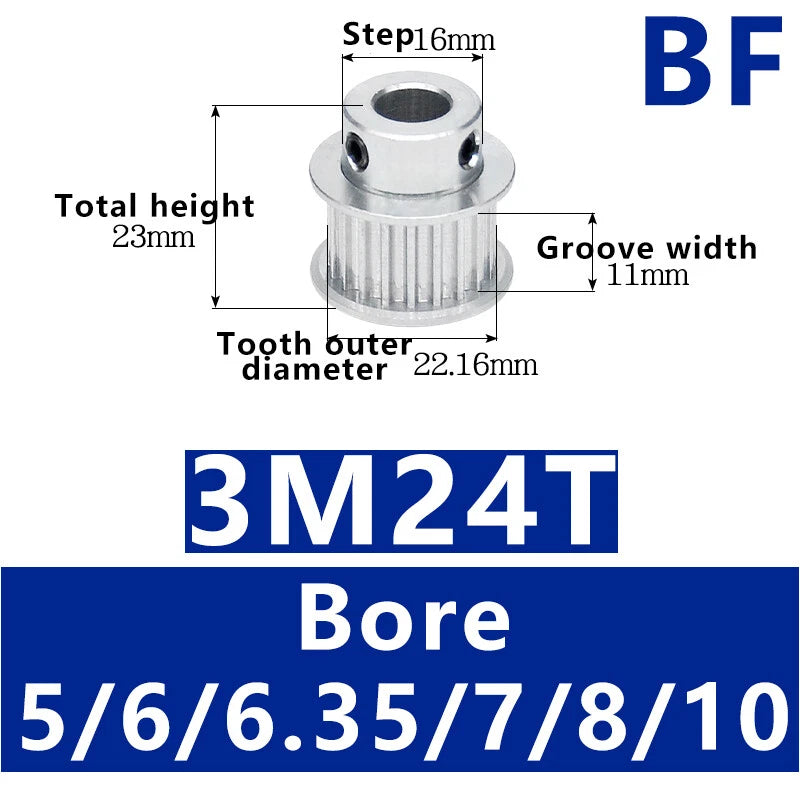 3M-24T Synchronous Wheel Timing Belt Pulley With Step For 10mm/15mm Width Belt
