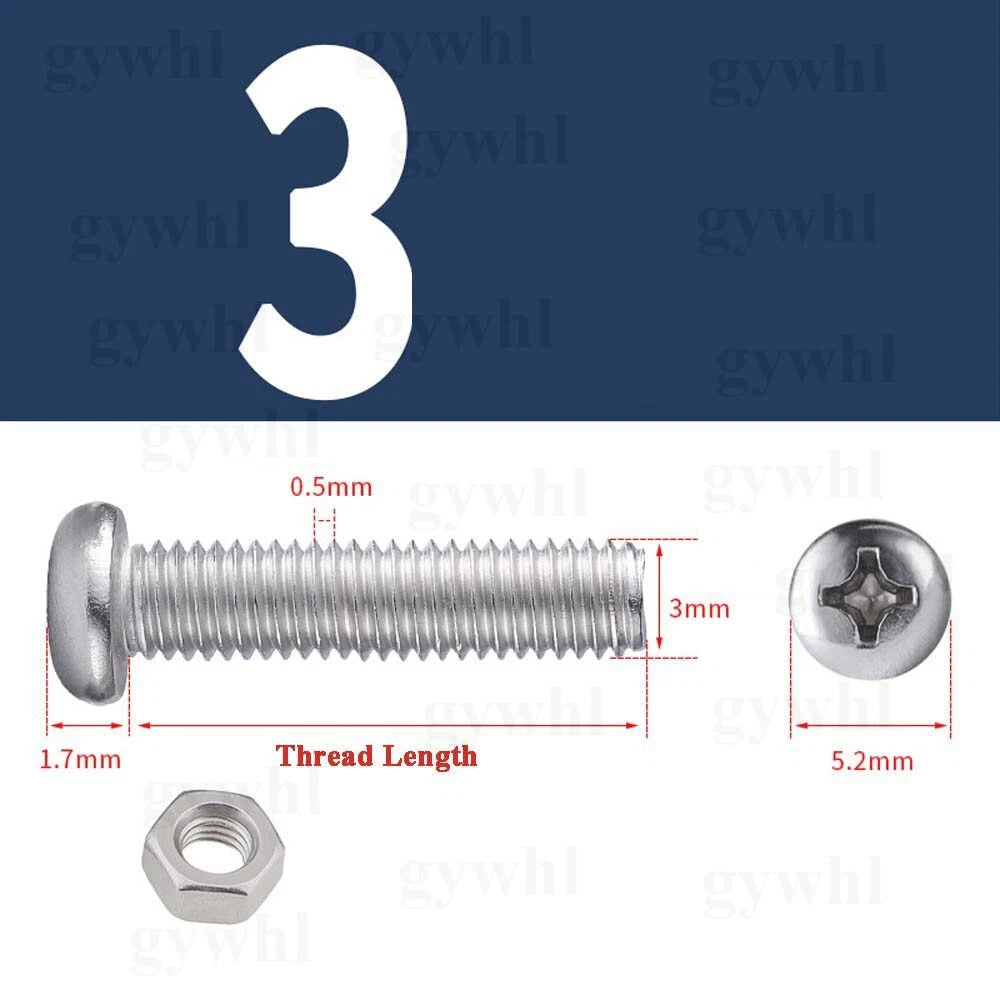 A2 Stainless Steel Pan Head Phillips Machine Screws + Nuts Set – DIN 7985, M2 to M10 (3–100mm Lengths)