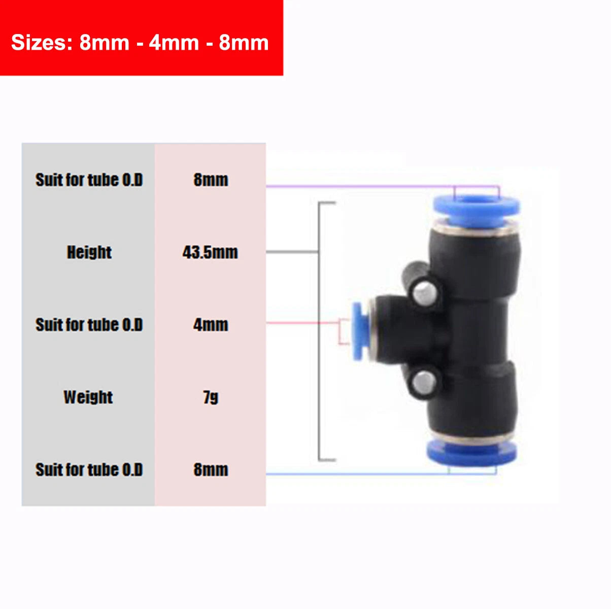 Nylon Pneumatic Reducer Tee 3-Way Connector Hose Tube Inline Push-In Fittings
