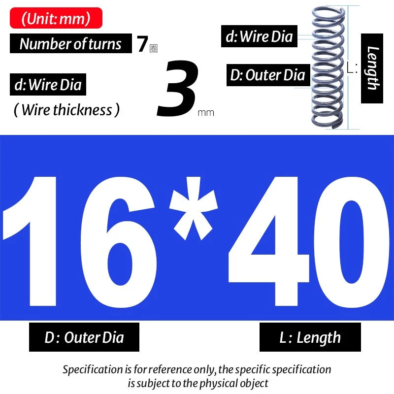 Compression Spring Pressure Big, Wire Dia 3.0mm Diameter 16-40mm Length 20-200mm
