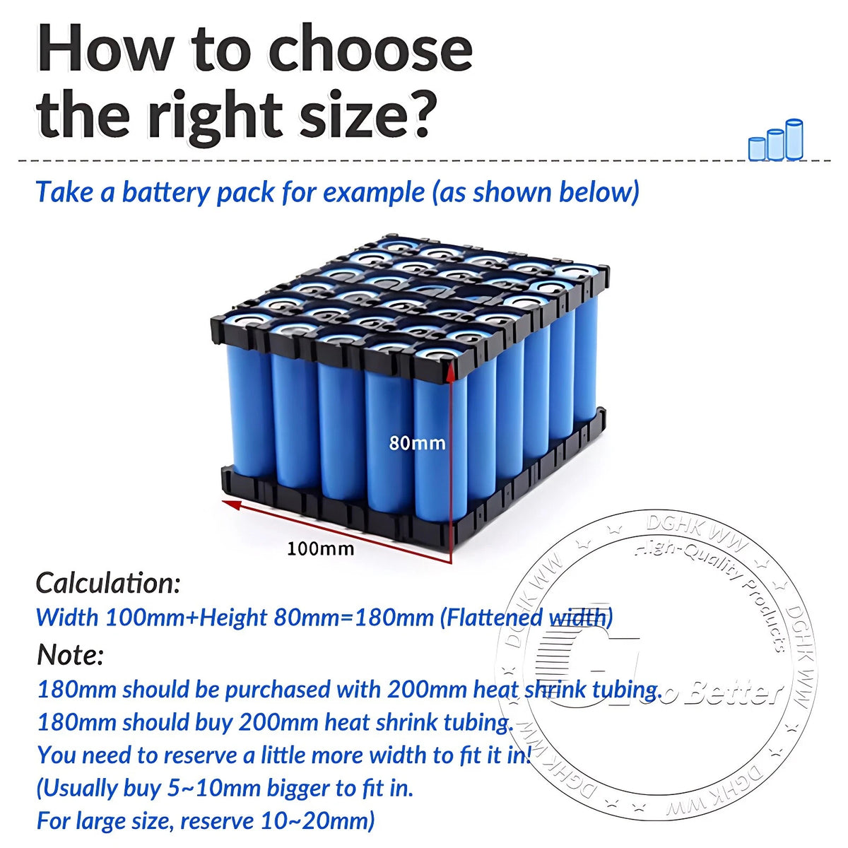 PVC Heat Shrink Tubing for Battery Packs — 7mm to 242mm, 10 Colors