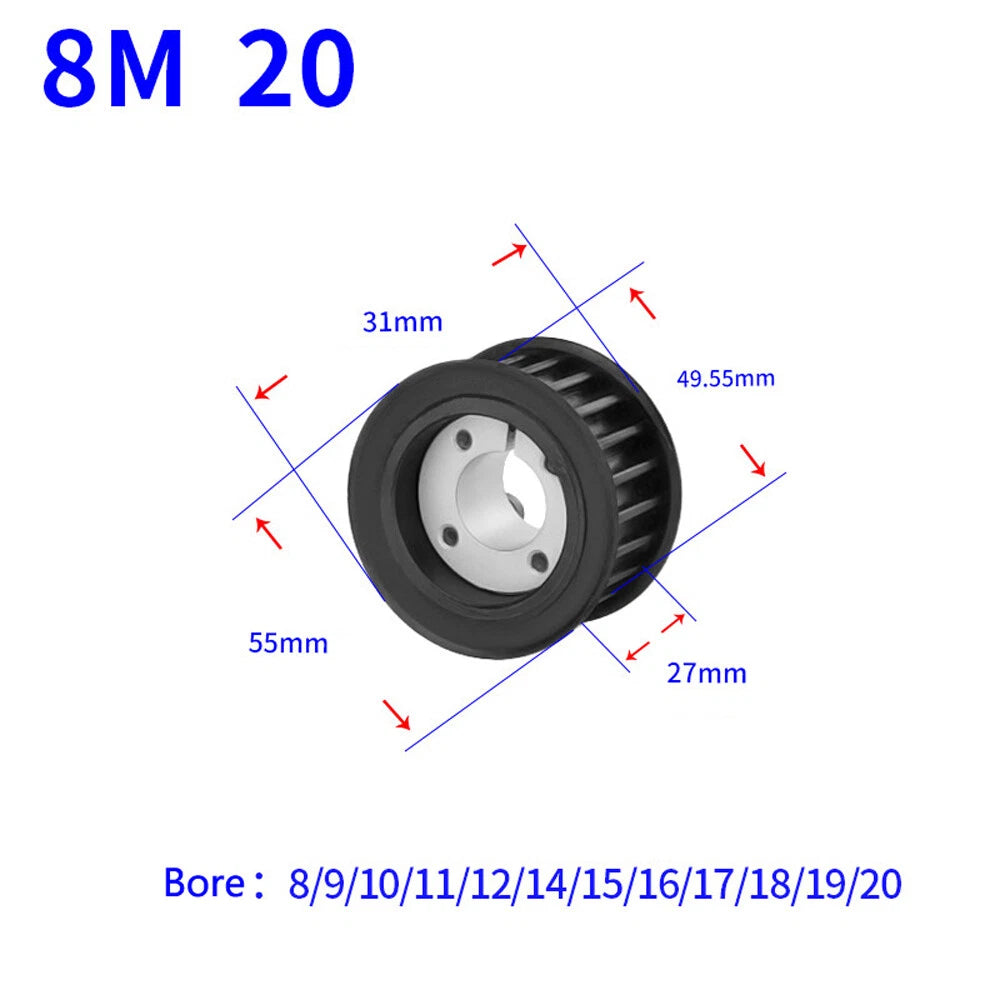 HTD-8M 18-60Teeth Timing Belt Pulleys With Expansion Sleeve Width 32mm 45# Steel