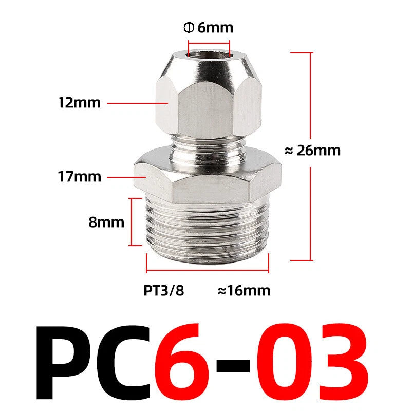 Brass Male Compression Fittings – BSP Hydraulic Adaptor, 1/8" to 1/2" Bore (PC4–PC16)