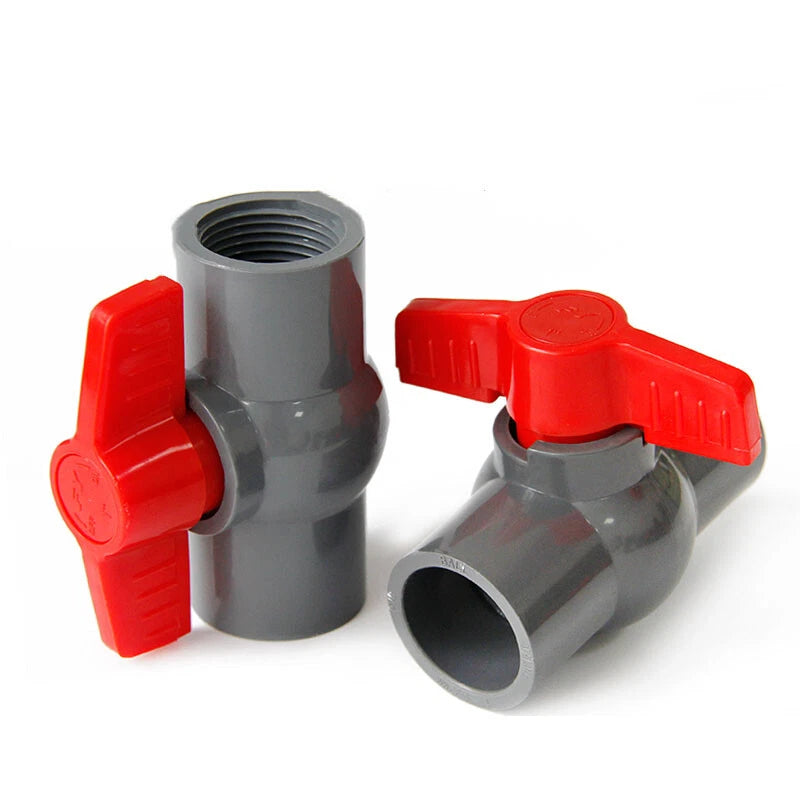 PVC Pipe Fittings 20mm-90mm Ball Valve Socket Solvent Weld-Female Thread Grey