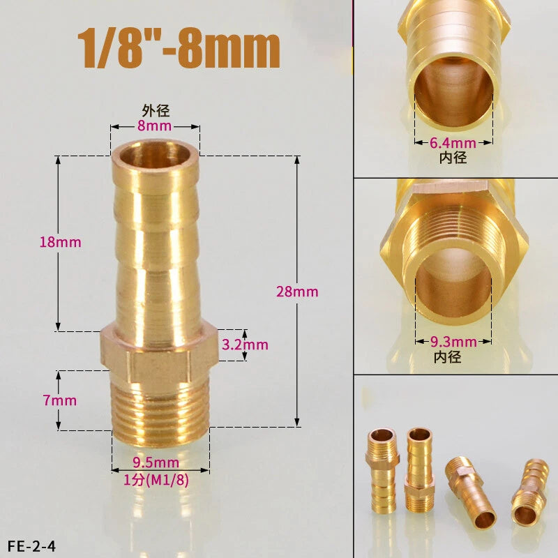 Brass Male BSP x Barbed Hosetail Connector — Air Water Fuel Gas Pipe Fitting
