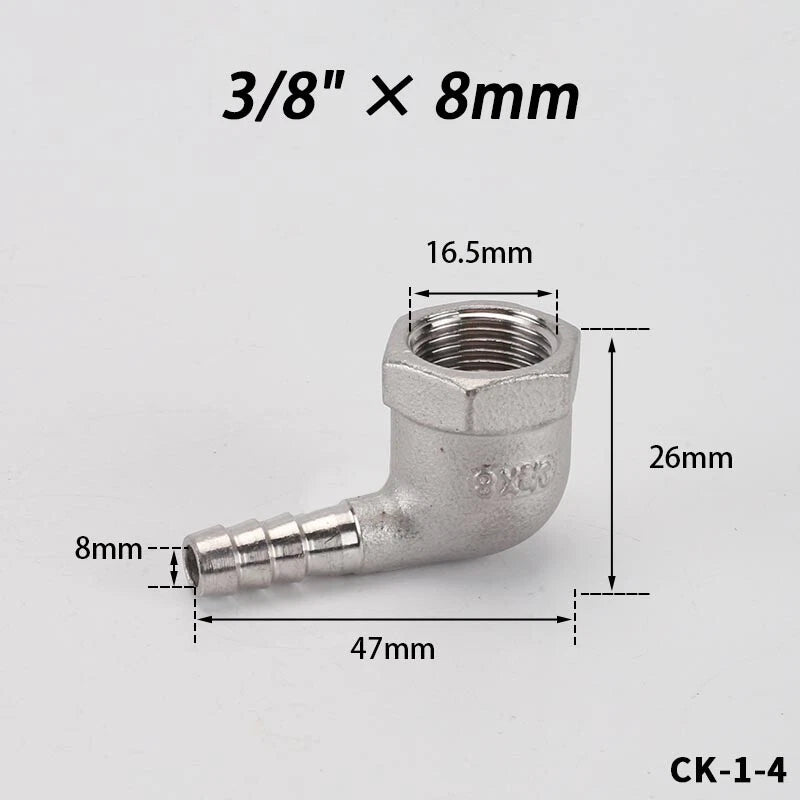 Stainless Steel Female Fitting x Barb Hose Tail End Elbow Connector 1 4" - 11 2"