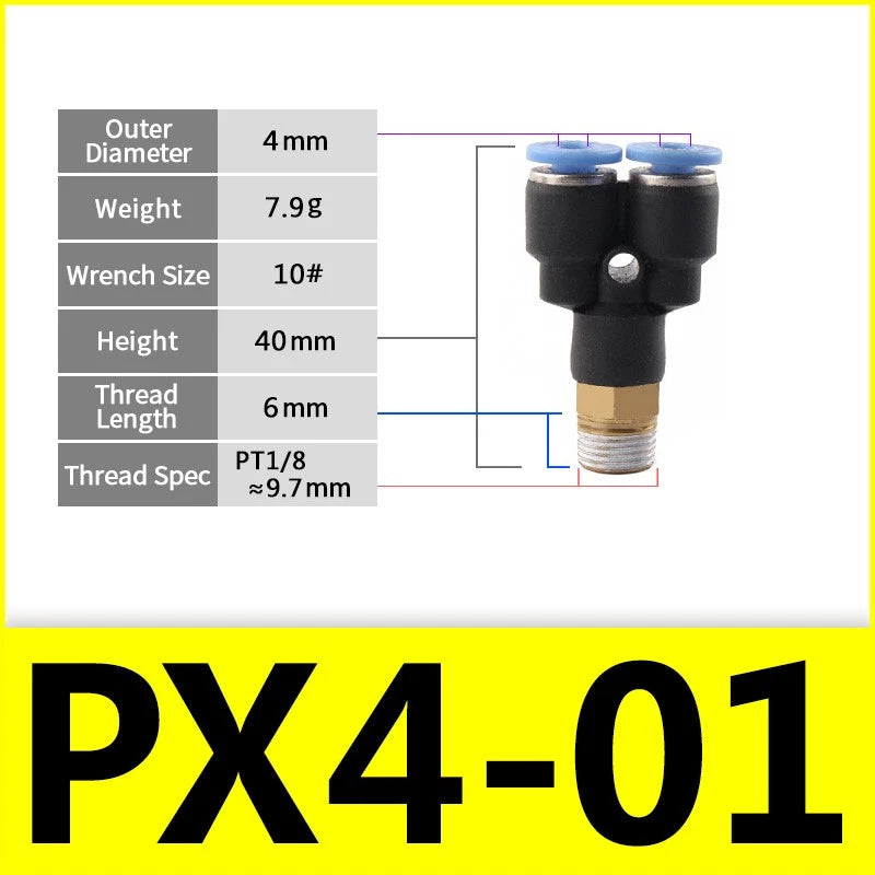 Male Stud Push-In Y Piece Pneumatic Fittings — Thread Hose Tube Connector