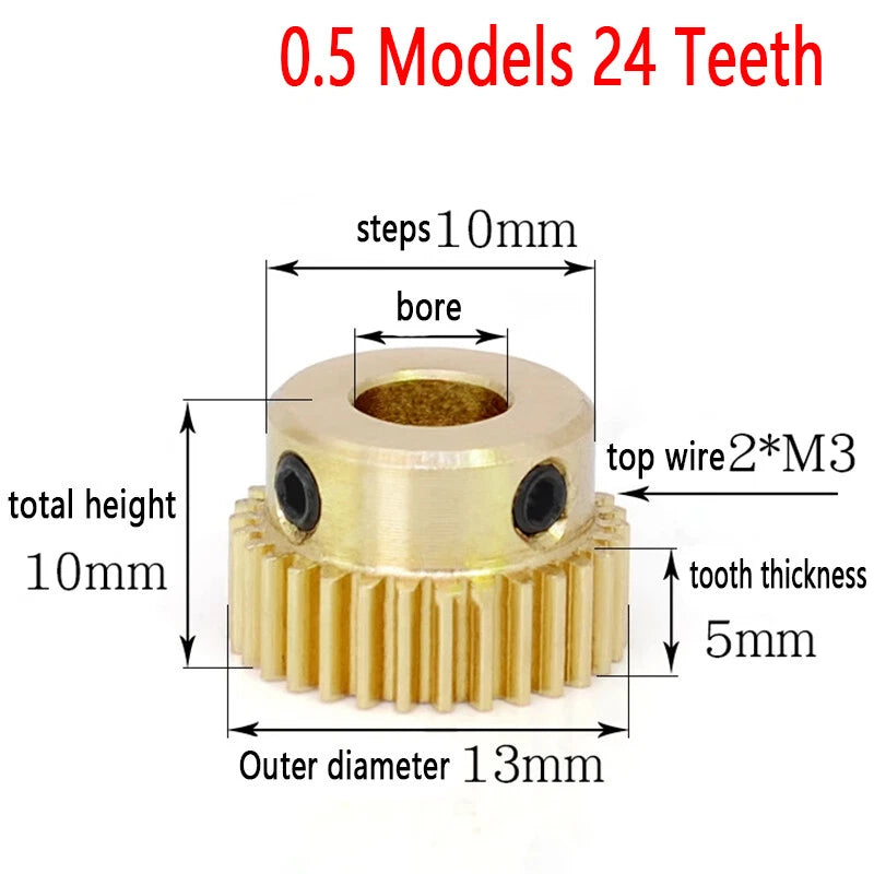 Mod 0.5 Brass Pinion Gear Spur Gears 20-60 Teeth 4-15mm Bore With Screw Hardened