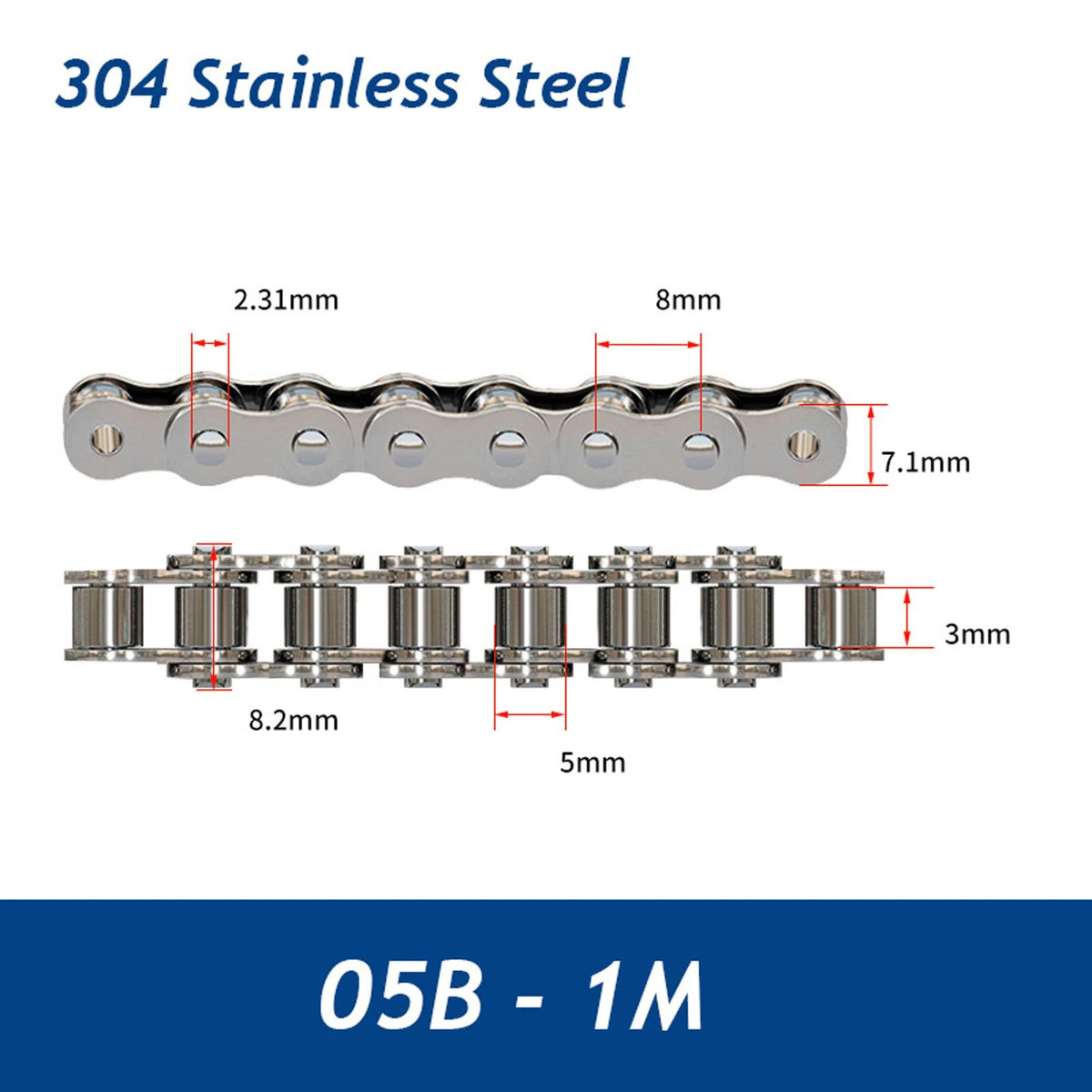 304/201 Stainless Steel Simplex Roller Chain Standard Quality 1M/1.524M All Size