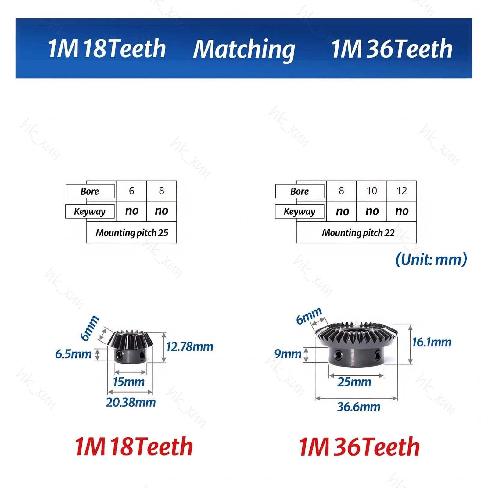 1/1.5/2 Mod 15-40 Tooth 1:2 Metal Motor Bevel Gears 90° Pairing Gear 45# Steel