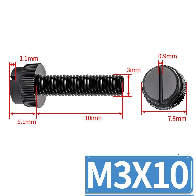 Black Nylon Thumb Screws — PA66 Knurled Slotted Head, M3 M4 M5 M6 M8