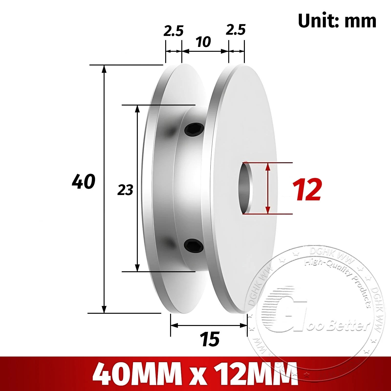 V-Groove Aluminum Drive Pulley For V-Belt Pulleys Groove 10mm OD 40/50/60/80mm