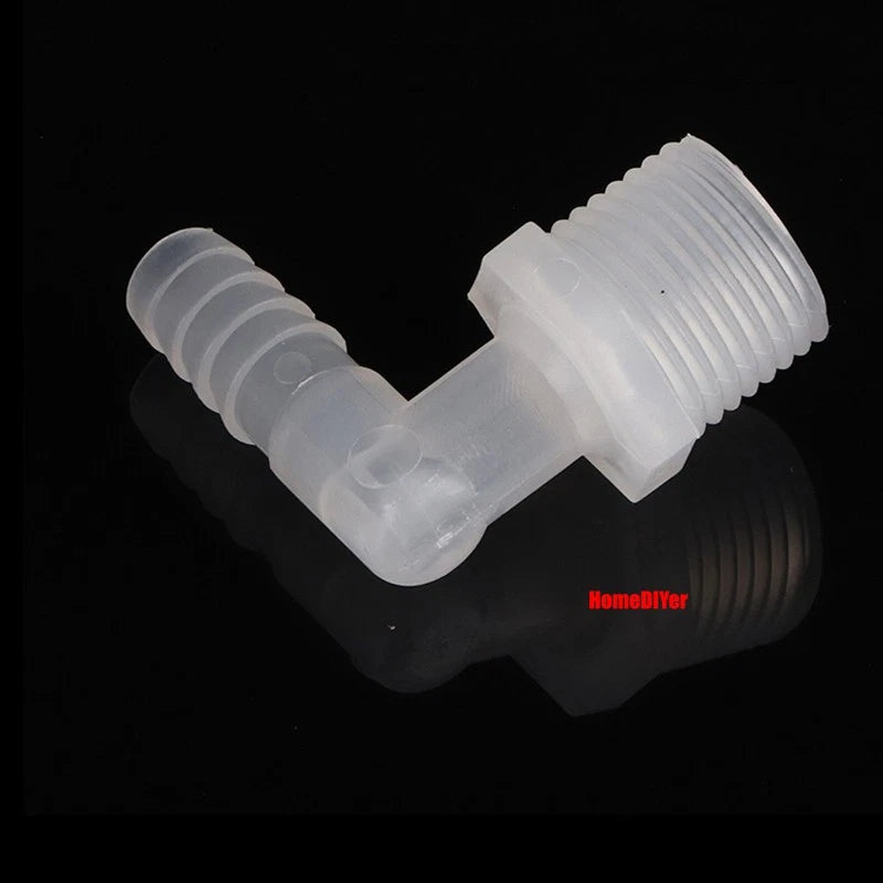 Male Thread Barbed 90° Elbow Hose Connector — Plastic Pipe Fitting with Washer