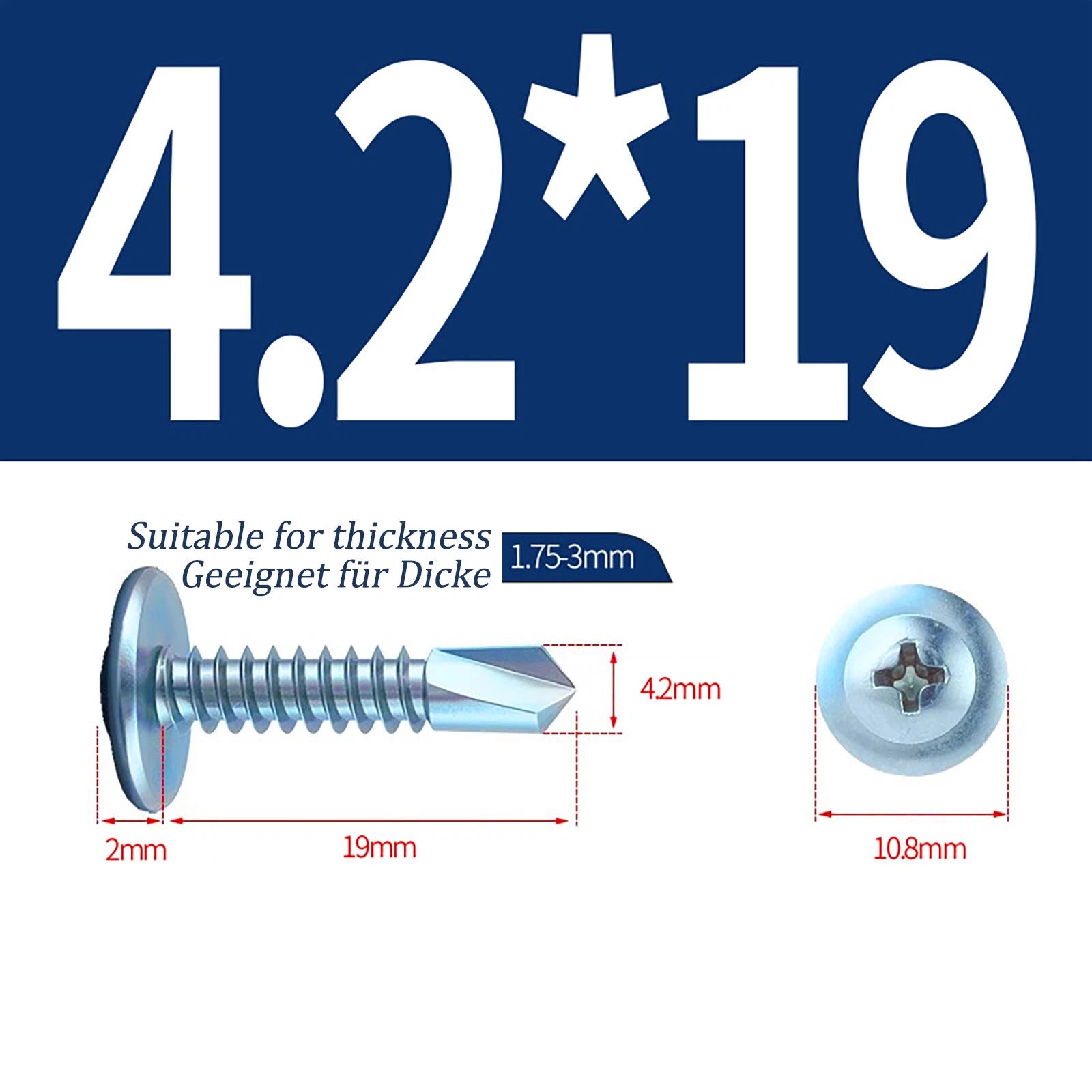 Self Drilling Wafer Head Screws – 304/410 Stainless & Galvanized Steel, M4.2 M4.8